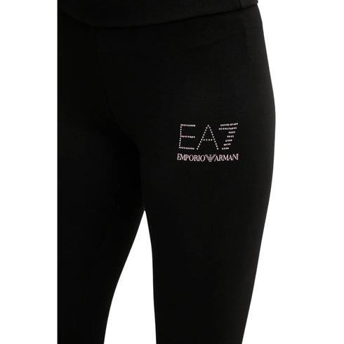Leggings Donna in cotone tinta unita, con logo strass laterale